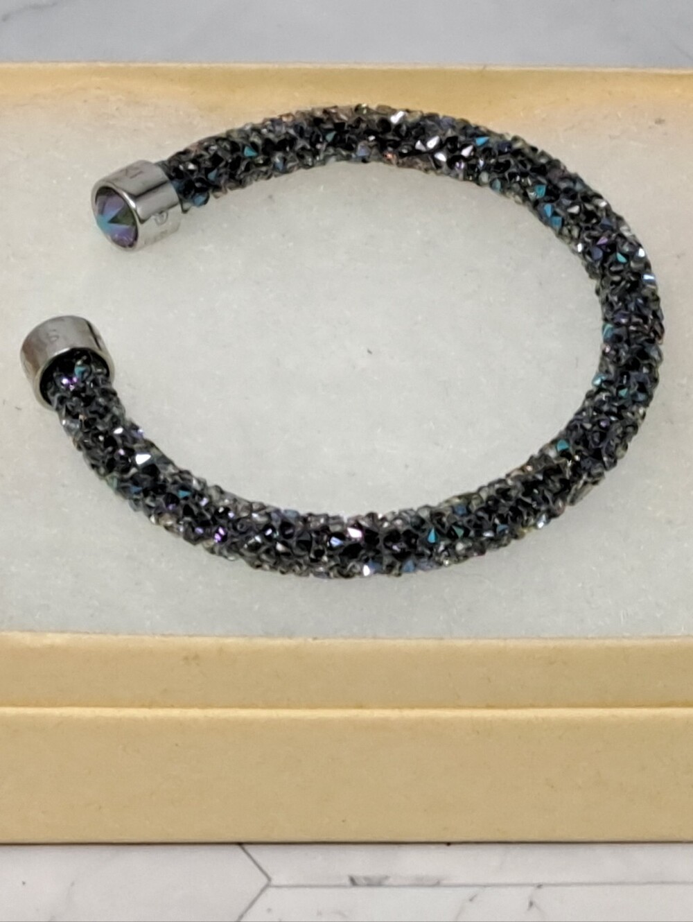 Swarovski Crystal Dust Cuff Bangle Silver Tone.